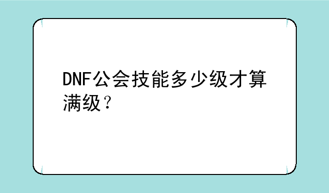 DNF公会技能多少级才算满级？