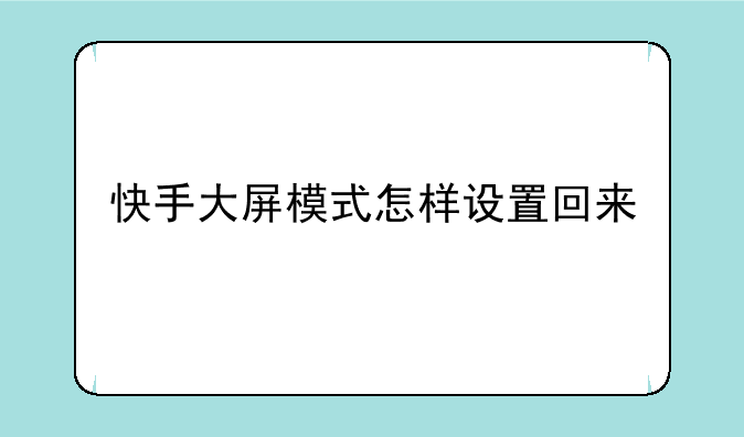 快手大屏模式怎样设置回来