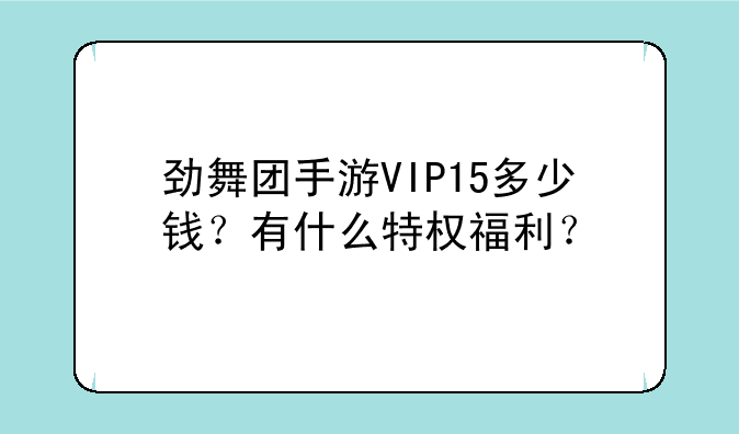 劲舞团手游VIP15多少钱？有什么特权福利？
