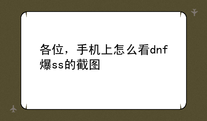 各位,手机上怎么看dnf爆ss的截图
