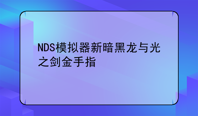 NDS模拟器新暗黑龙与光之剑金手指