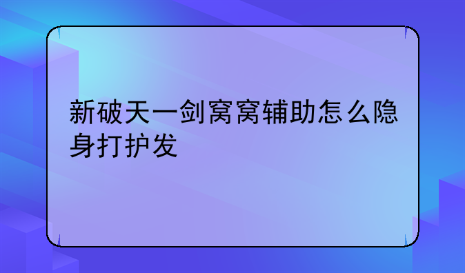 新破天一剑窝窝辅助怎么隐身打护发