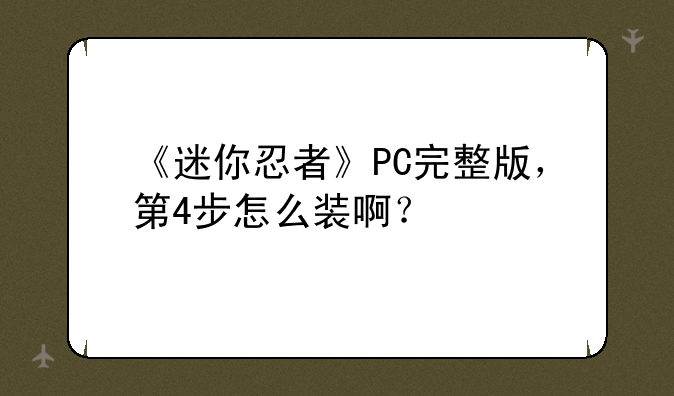 《迷你忍者》PC完整版,第4步怎么装啊?