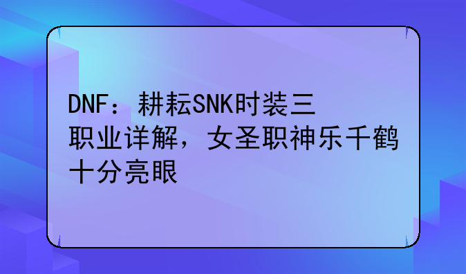 DNF:耕耘SNK时装三职业详解,女圣职神乐千鹤十分亮眼