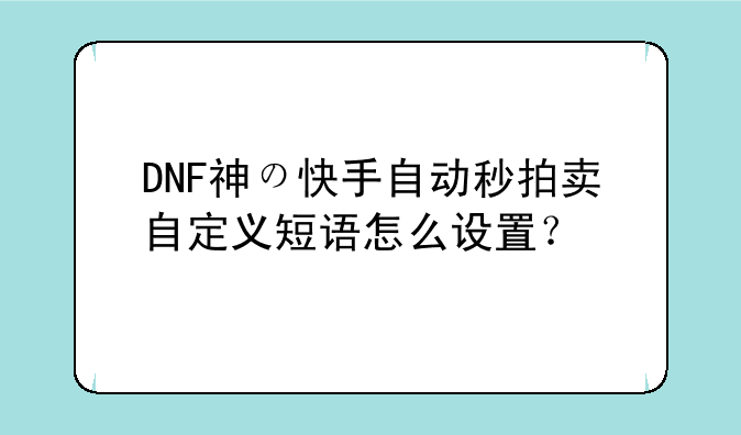 DNF神の快手自动秒拍卖自定义短语怎么设置？