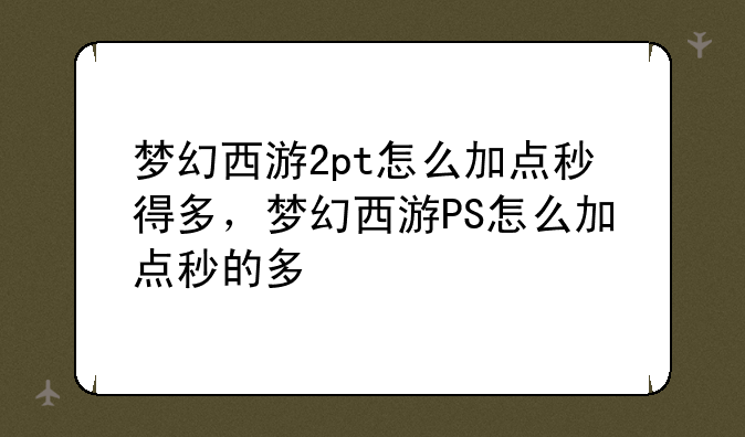 梦幻西游2pt怎么加点秒得多,梦幻西游PS怎么加点秒的多